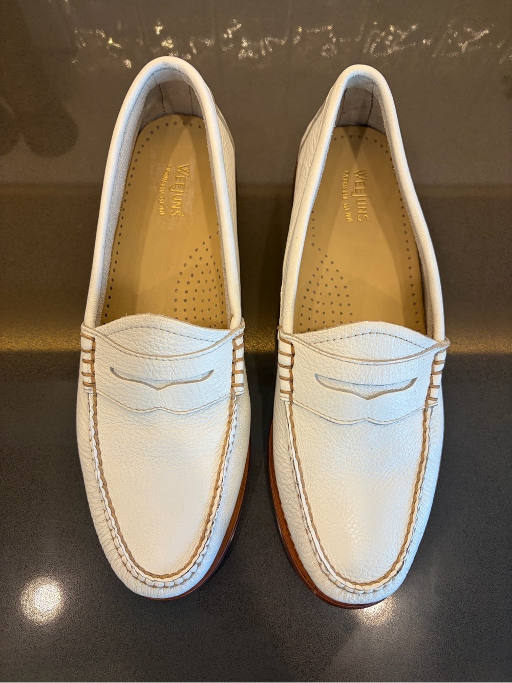 G. H Bass White Leather Penny Loafers